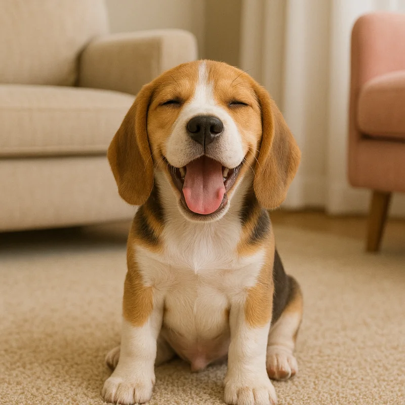 Beagle content dans un salon